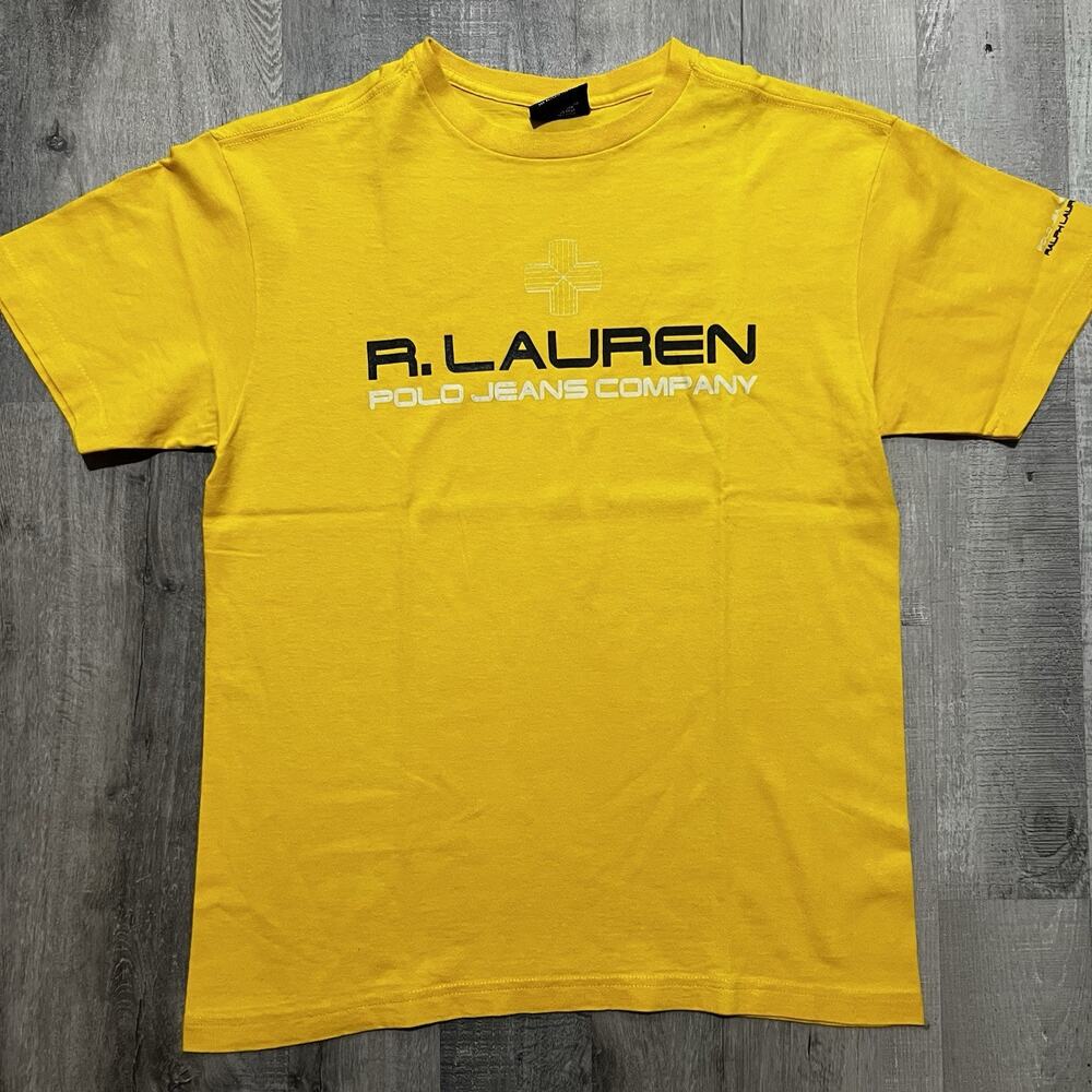 VTG Ralph Lauren Polo Jeans Company Bright Yellow Y2K 00s Men's T Shirt Sz M